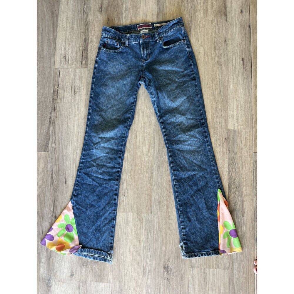 Vintage Z Cavaricci Y2K Floral Insert Flare Jeans Low Rise Bell Bottoms Size 3